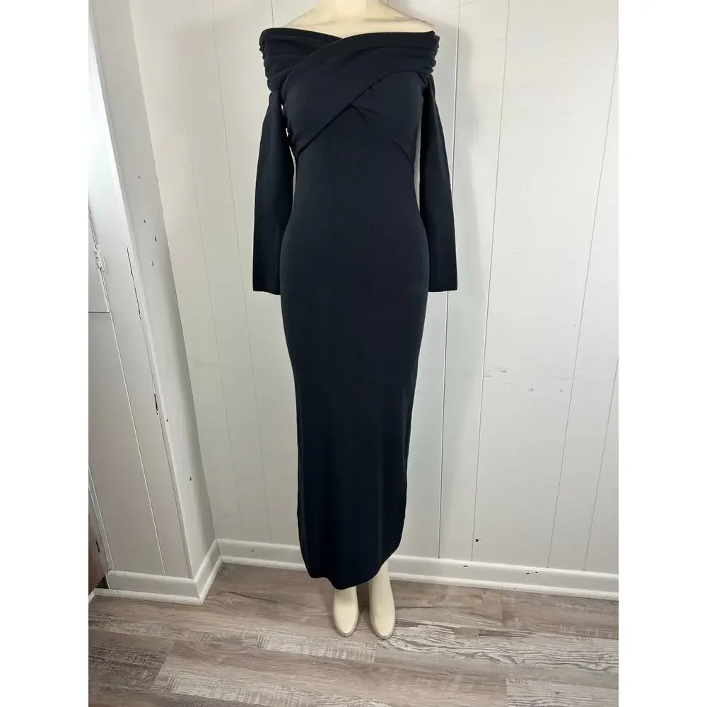 Abercrombie & Fitch Black Off Shoulder Sweater Dress NWT Midi Bodycon Elegant XS